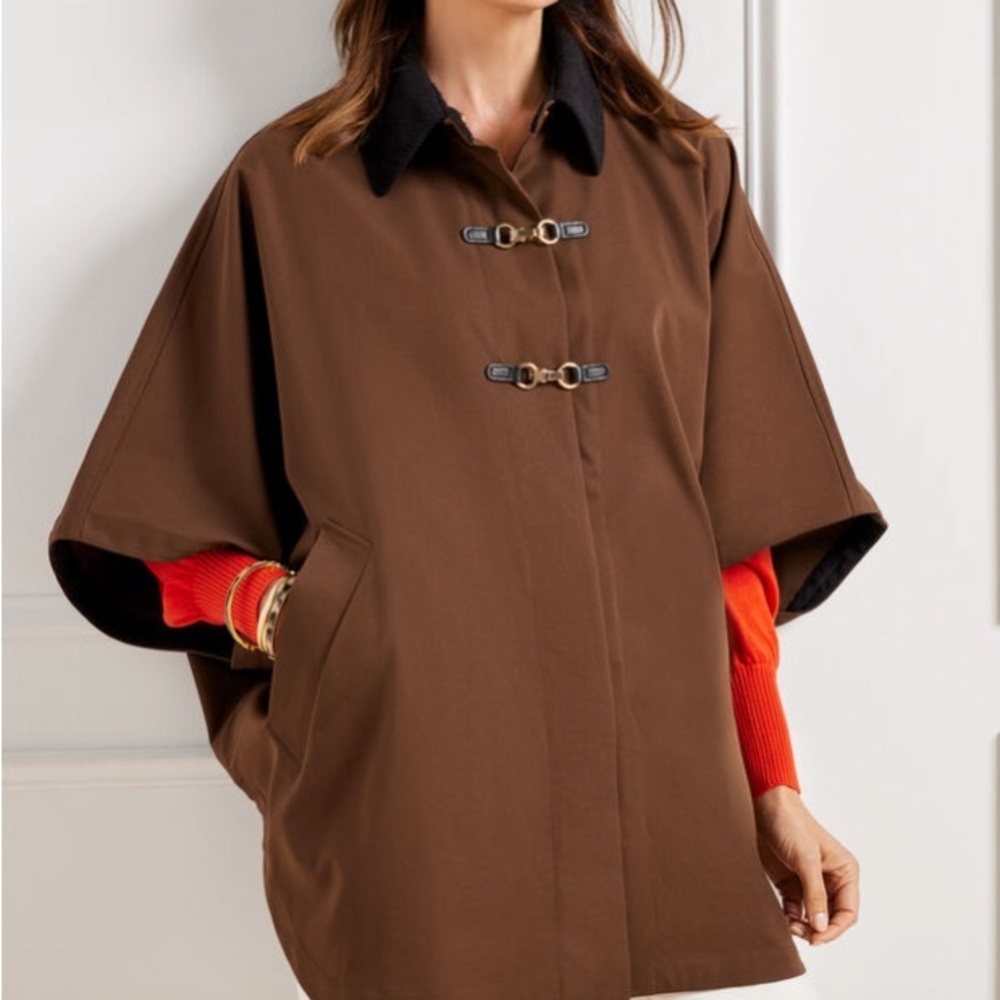 Talbots Chocolate Brown Woven Water-Resistant Cape Equestrian Old Money medium